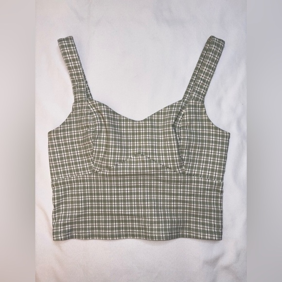 Hollister Size S Green Plaid Boho Coquette Advanced Stretch Crop Top - Picture 1 of 7